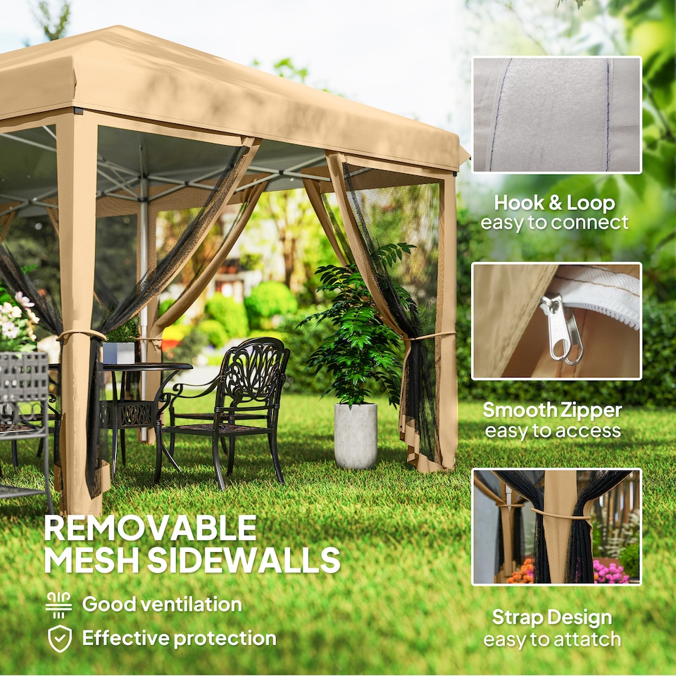 image 1 of Outsunny 6 x 3(m) Pop Up Party Tent Canopy with 6 Removable Sidewalls Beige
