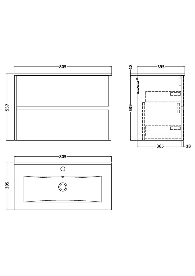 image 1 of Balterley Chartley Contemporary 2 Drawer Wall Hung Vanity Unit with Minimalist Basin, Midnight Blue, 800mm