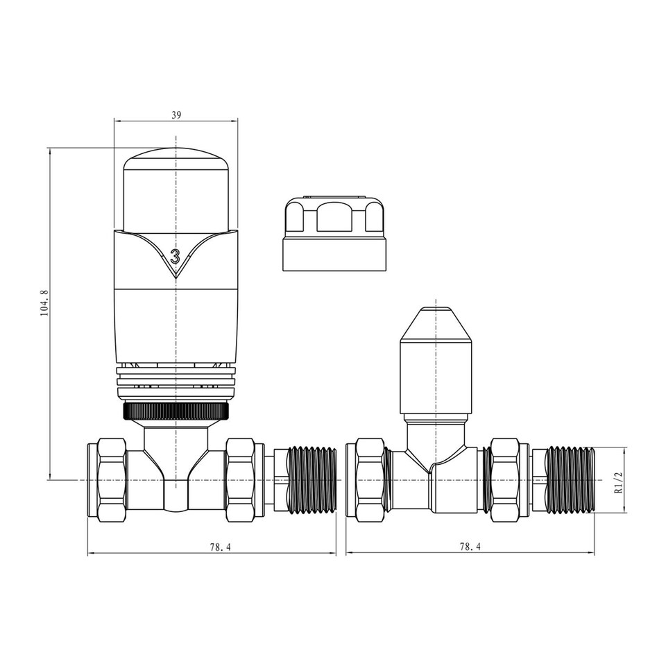 image 1 of Derry Bold - Black Thermostatic Radiator Valve & Installation Kit Straight 15mm