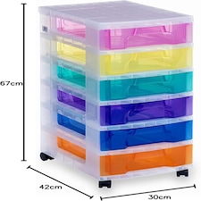 Really Useful Plastic Drawer Storage Unit 6X7 Litre Clear Frame Rainbow Drawer