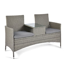 VonHaus Grey 2 Seater Rattan Loveseat for Garden