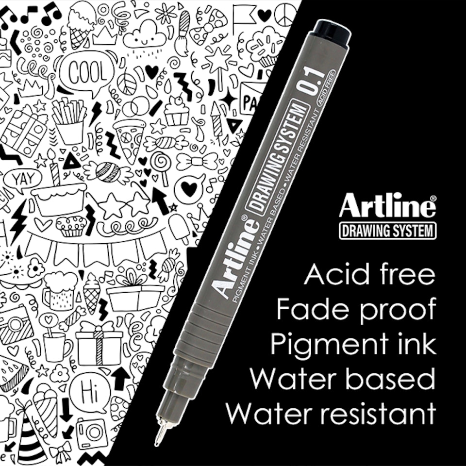 image 1 of Artline Drawing System Black Fine Tip Pens 4  Pack ( 0.05mm, 0.1mm, 0.3mm and 0.5mm Nib)
