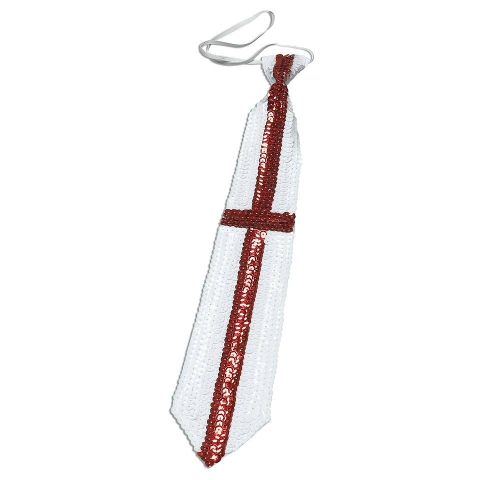 Bristol Novelty Unisex Adults St George Sequin Tie - White/Red - One Size One Size
