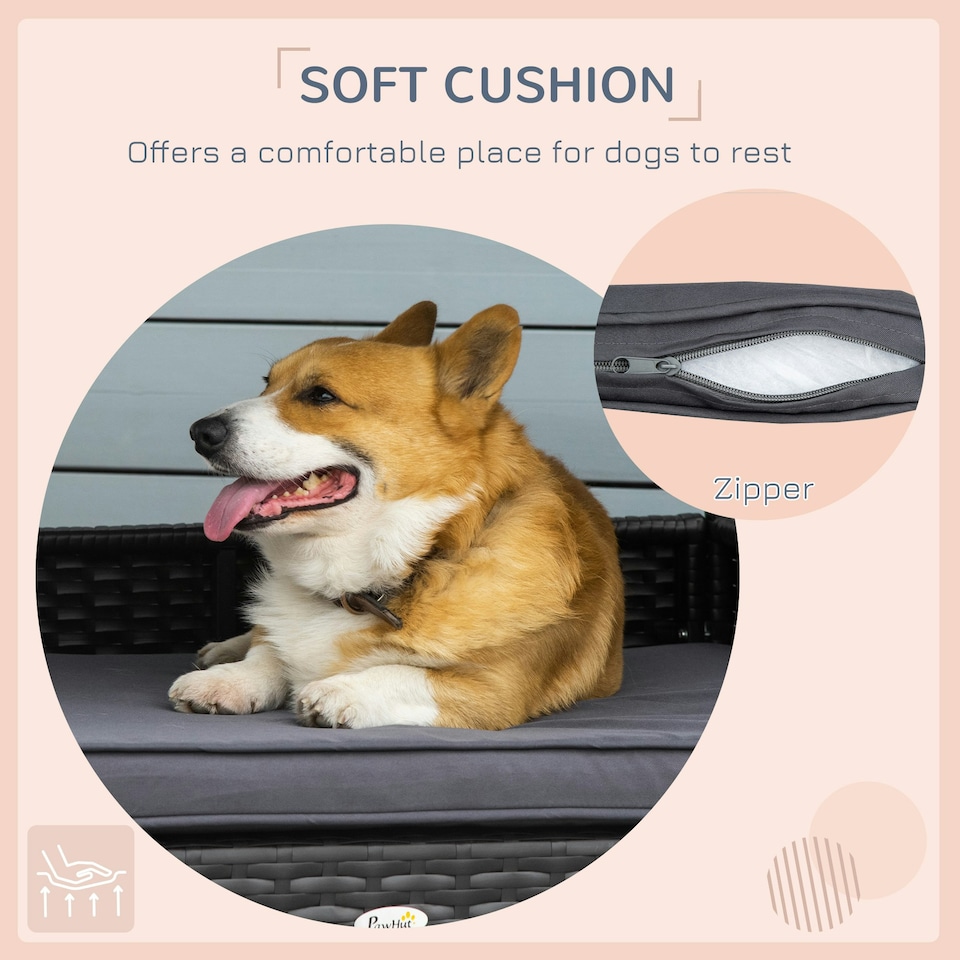 image 1 of PawHut Wicker Dog House, Rattan Pet Bed with Soft Cushion, Cat Basket - Grey