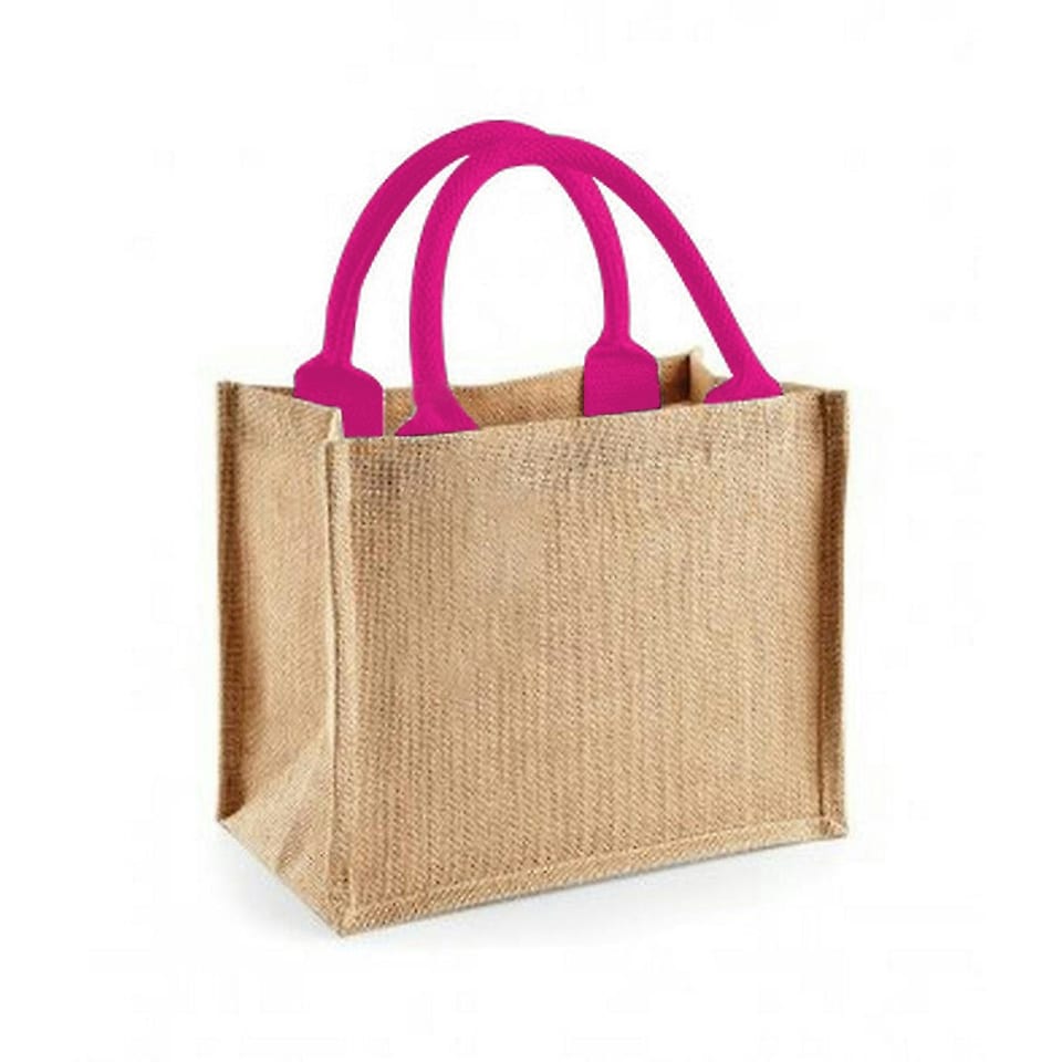 image 1 of Westford Mill Jute Mini Gift Bag (6 Litres) (Pack Of 2) - Natural/Fuchsia - One Size Purple