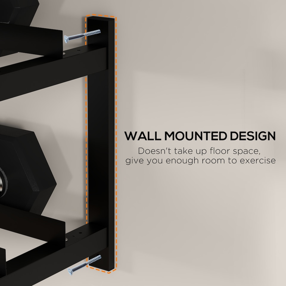 image 1 of SPORTNOW Wall-Mounted Dumbbell Rack, 2-Tier Steel Design, Black | Black
