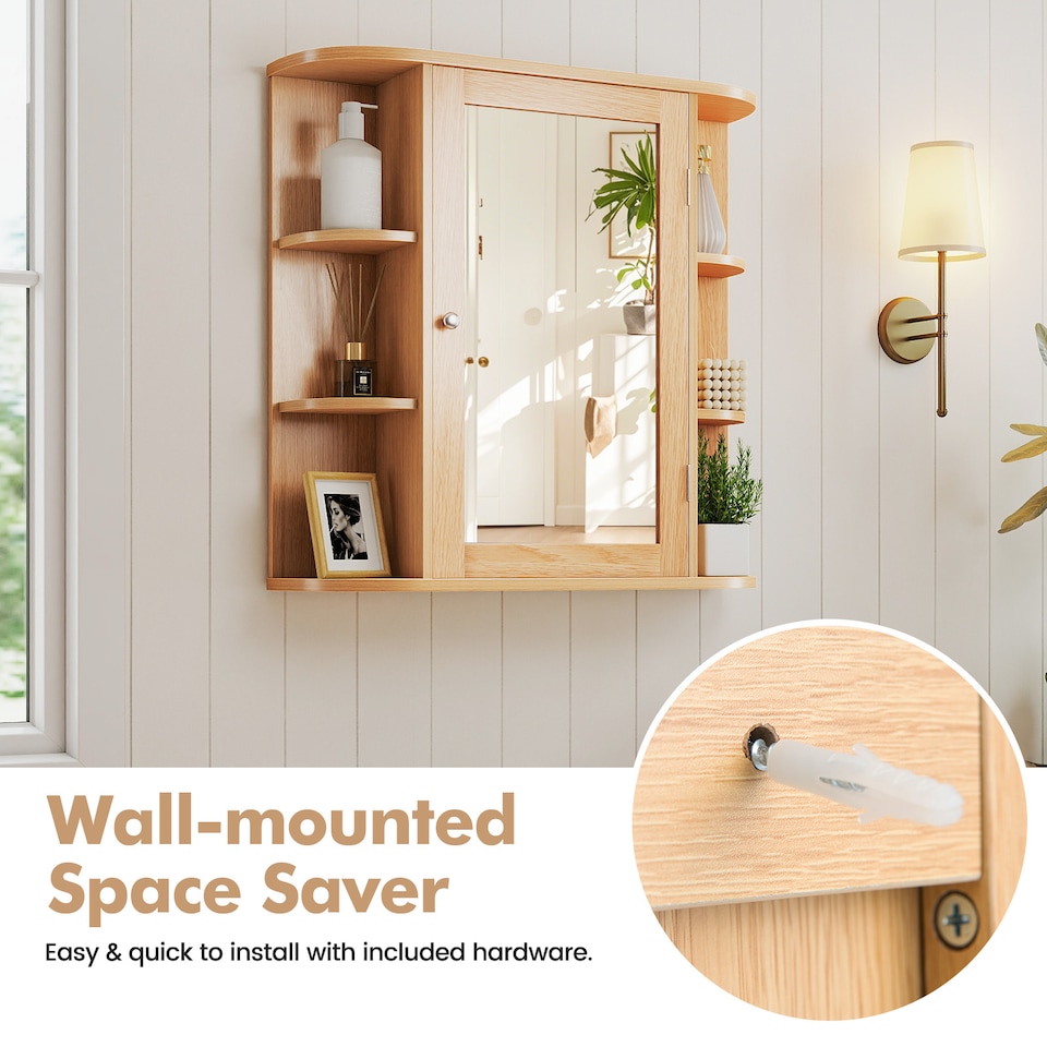 image 1 of COSTWAY Bathroom Cabinet Wall-mounted Storage Cabinet-Natural