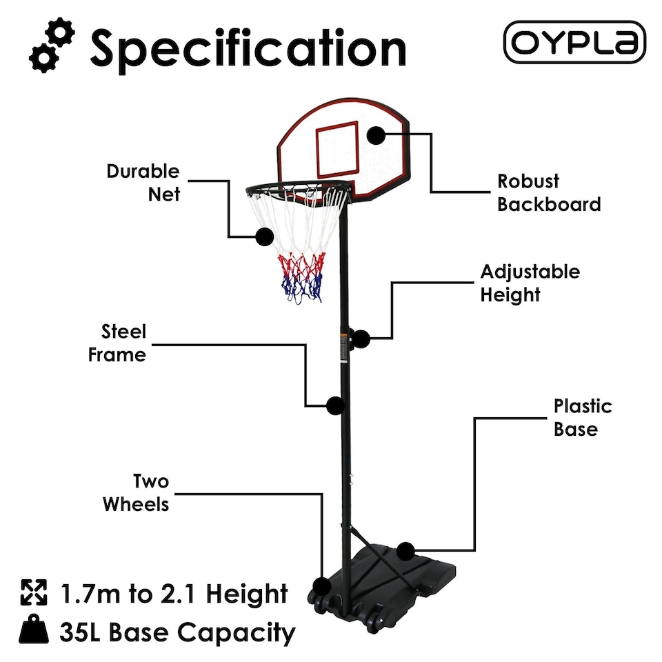 image 1 of Professional Kids Adjustable Portable Basketball Net 1.7m - 2.1m