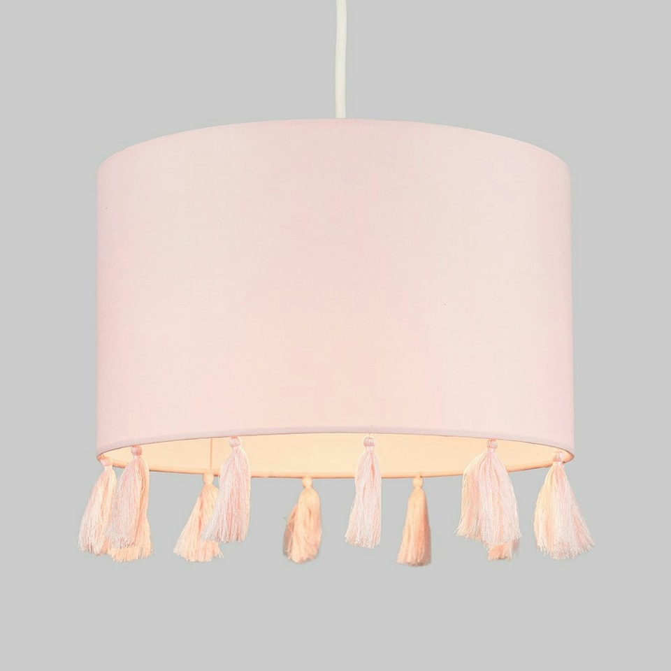 image 1 of ValueLights Vivian Fabric N/A Pink Drum Ceiling Pendant Shade and LED Bulb
