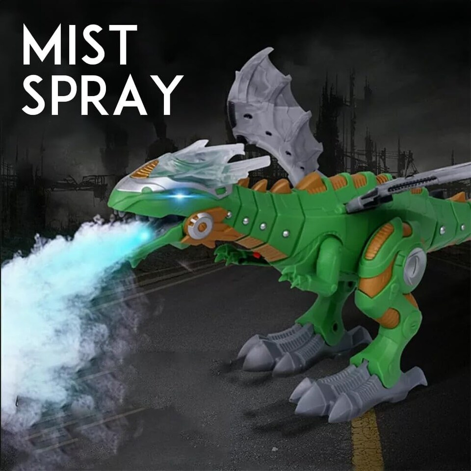 image 1 of Alivio Fire-Breathing Dinosaur Toy with Lights & Sounds (Green & White, Pack of 2)