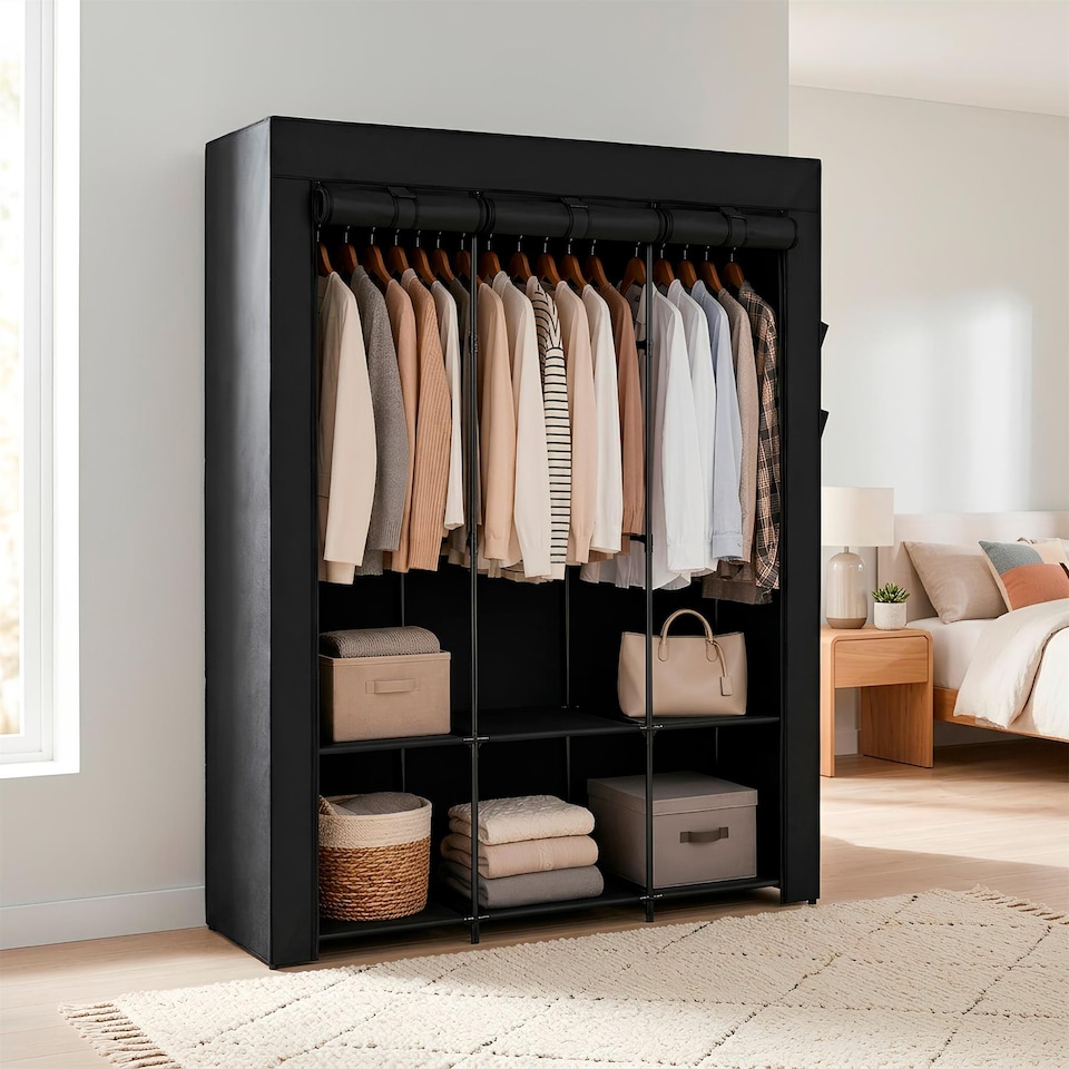 image 1 of Harbour Housewares Portable Fabric Wardrobe - 130 x 45 x 167cm