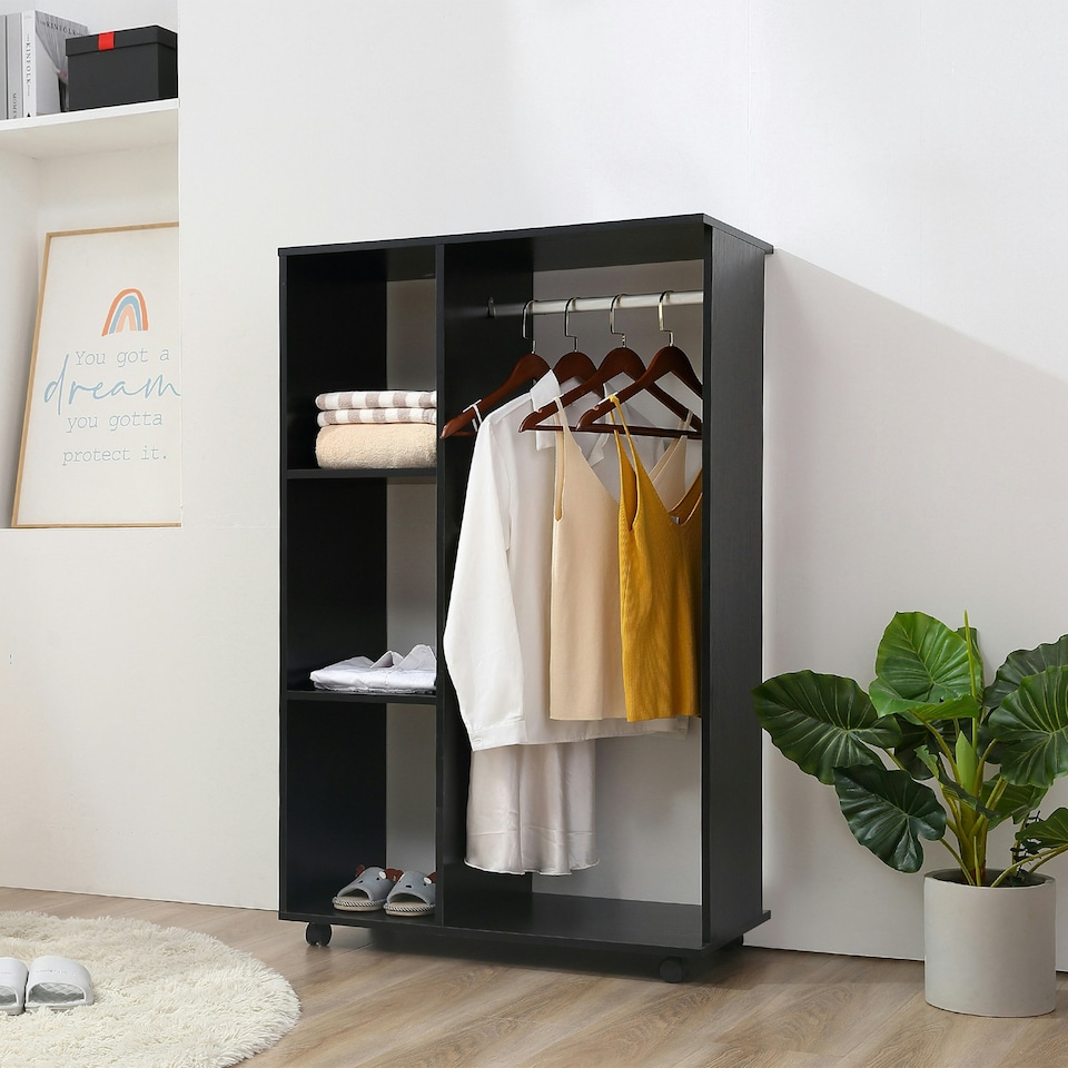 image 1 of HOMCOM Rolling Open Wardrobe Hanging Rail Storage Shelves