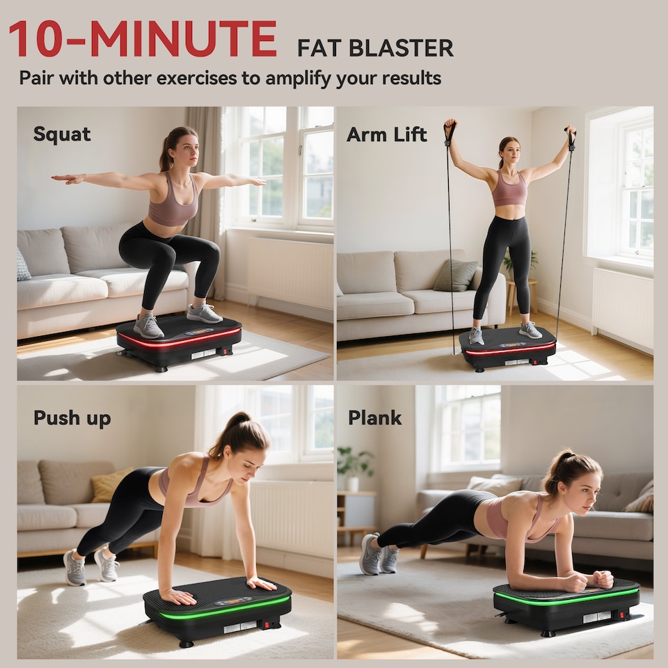 image 1 of SPORTNOW Vibration Plate Exercise Machine with Cool Lights, Quiet Vibrating Plate for Weight Loss and Lymphatic Drainage with Bluetooth, Remote Control, Resistance Bands, 99 Speed Levels