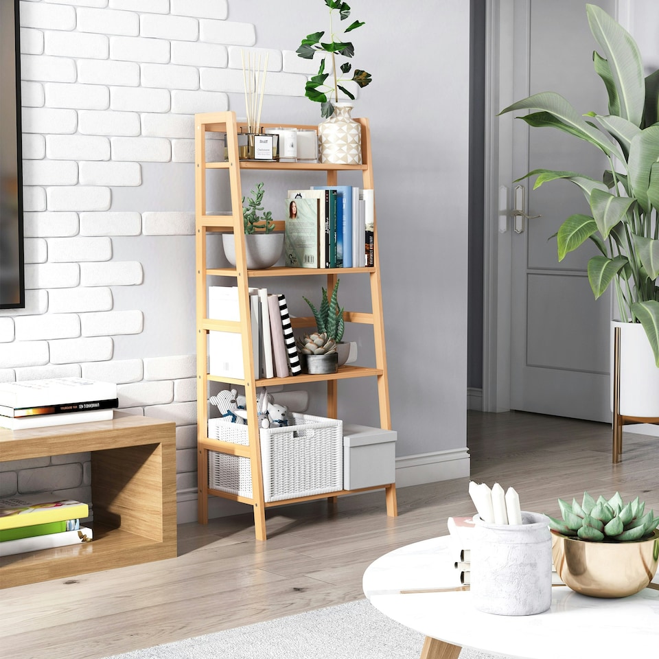 image 1 of HOMCOM 4-Tier Ladder Bookcase Utility Shelf DIY Plant Stand Holder
