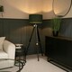 image 1 of ValueLights Clipper Modern Black Wood and Silver Chrome Tripod Floor Lamp with Forest Green Drum Shade