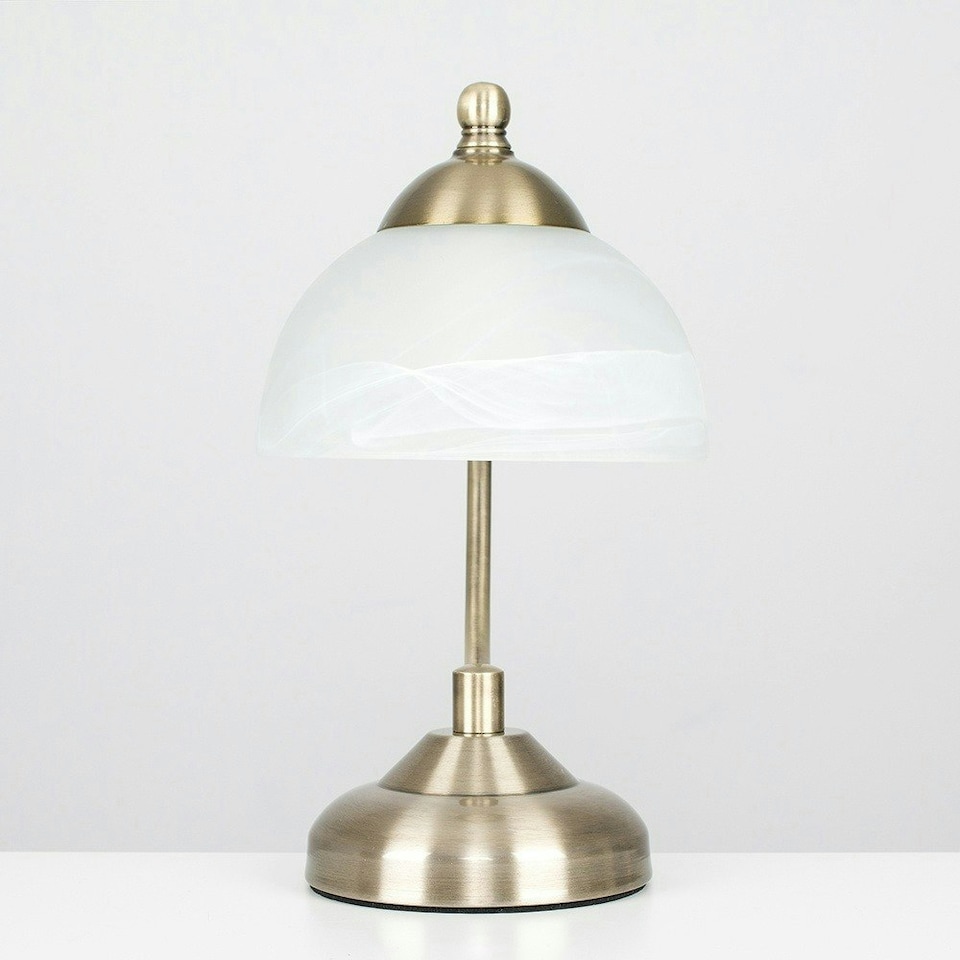 image 1 of ValueLights Pair Of Curved Antique Brass And Frosted Glass Bedside Table Lamps
