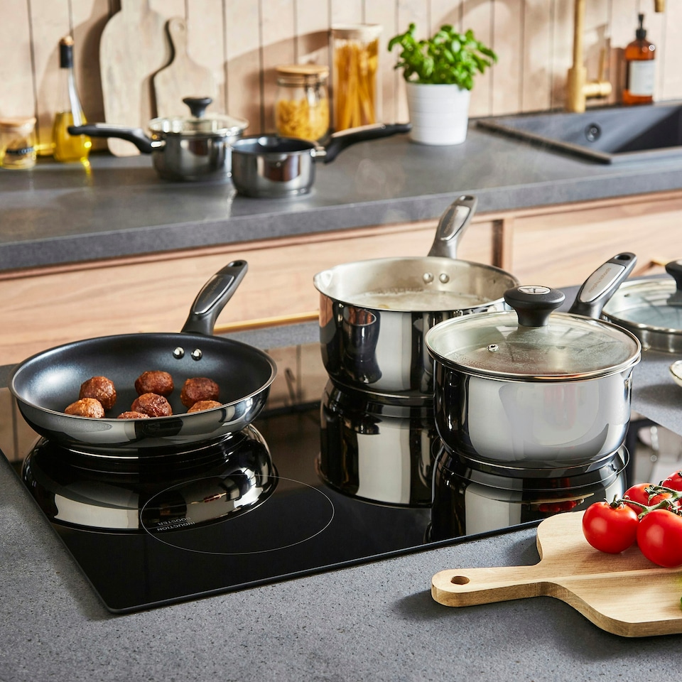 image 1 of Morphy Richards 5 Piece Pouring Spout Stainless Steel Pan Set Silver