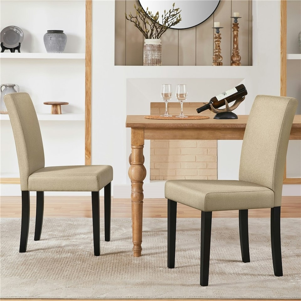 image 1 of Yaheetech Set of 2 Fabric Upholstered Dining Chairs N/A | Khaki