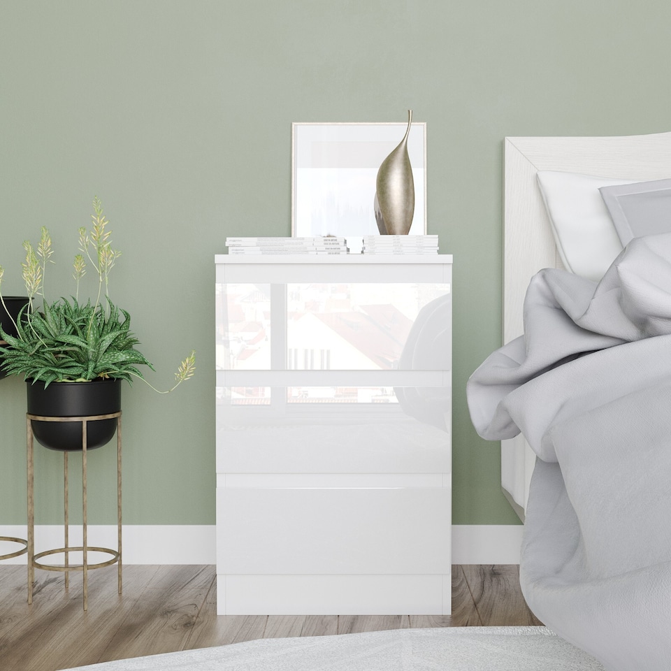 image 1 of Gloss 3 Drawer Bedroom Storage Cabinet | Multi | White Carcass Gloss White Drawers | 1