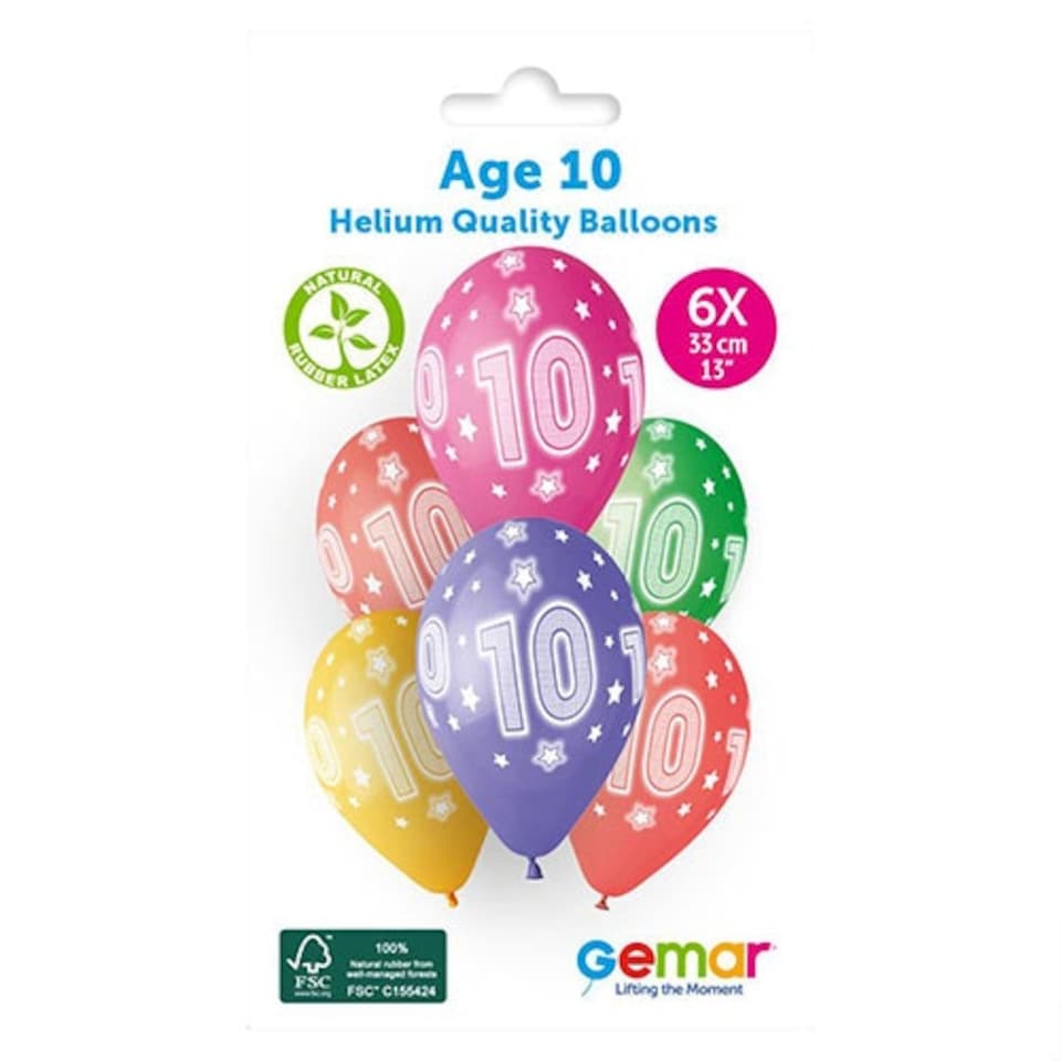 image 1 of Assorted Colour Cosmic Stars Age 10 Latex Balloons 33cm / 13 in - Pack of 6