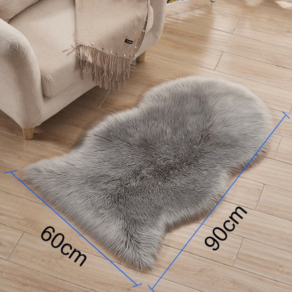 image 1 of Living and Home Irregular Shaped Super Soft Shaggy Area Rug, Grey, 90x60cm
