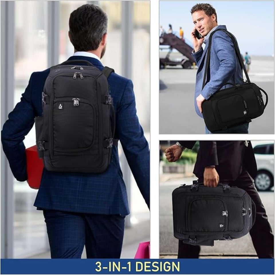 image 1 of Aerolite Ryanair 40x20x25 Maximum Size Hand Cabin Luggage Travel Carry On Holdall Lightweight Shoulder Bag Backpack Flight Bag with YKK Zippers 5 Year Warranty Black