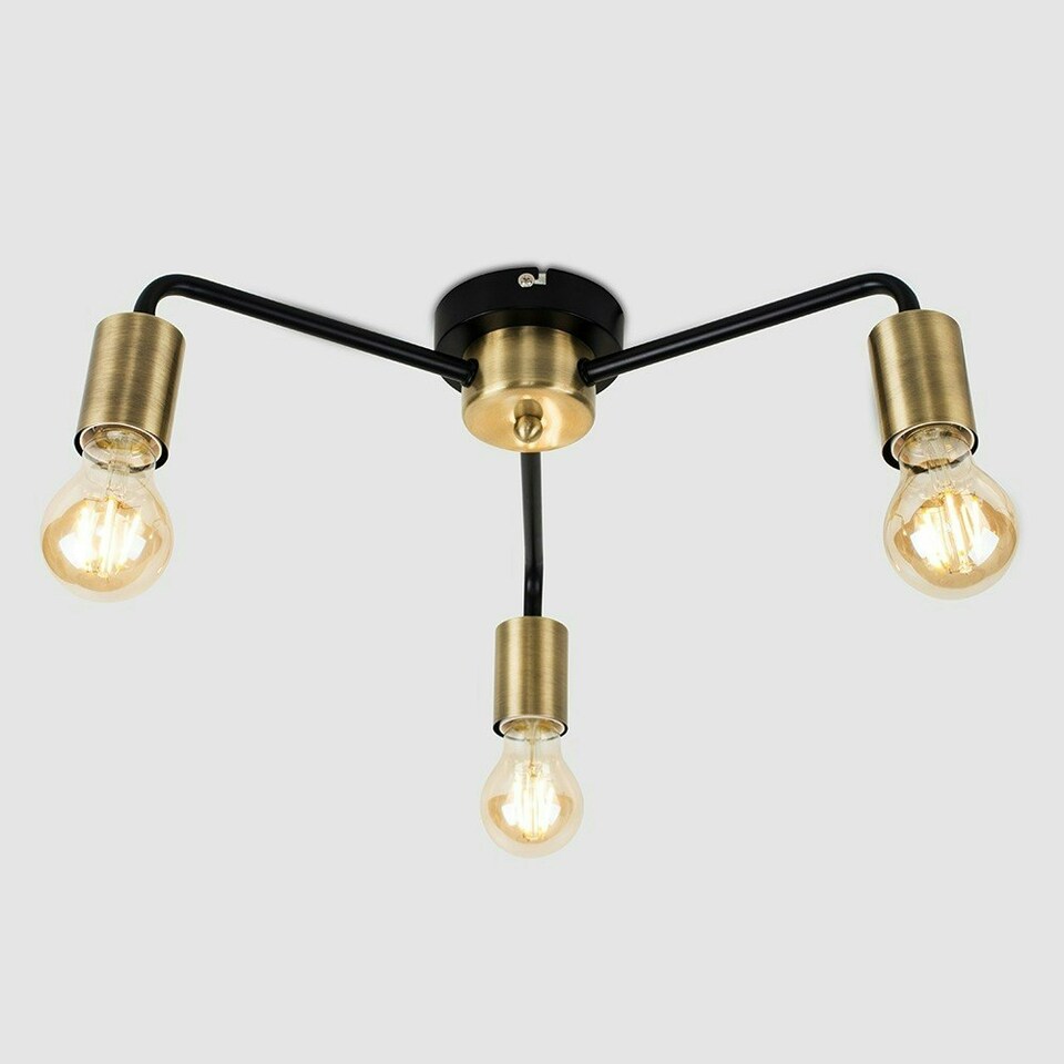 image 1 of ValueLights Connell Matte Black Semi-Flush Light and E27 GLS LED 4W Warm White 2700K Bulb