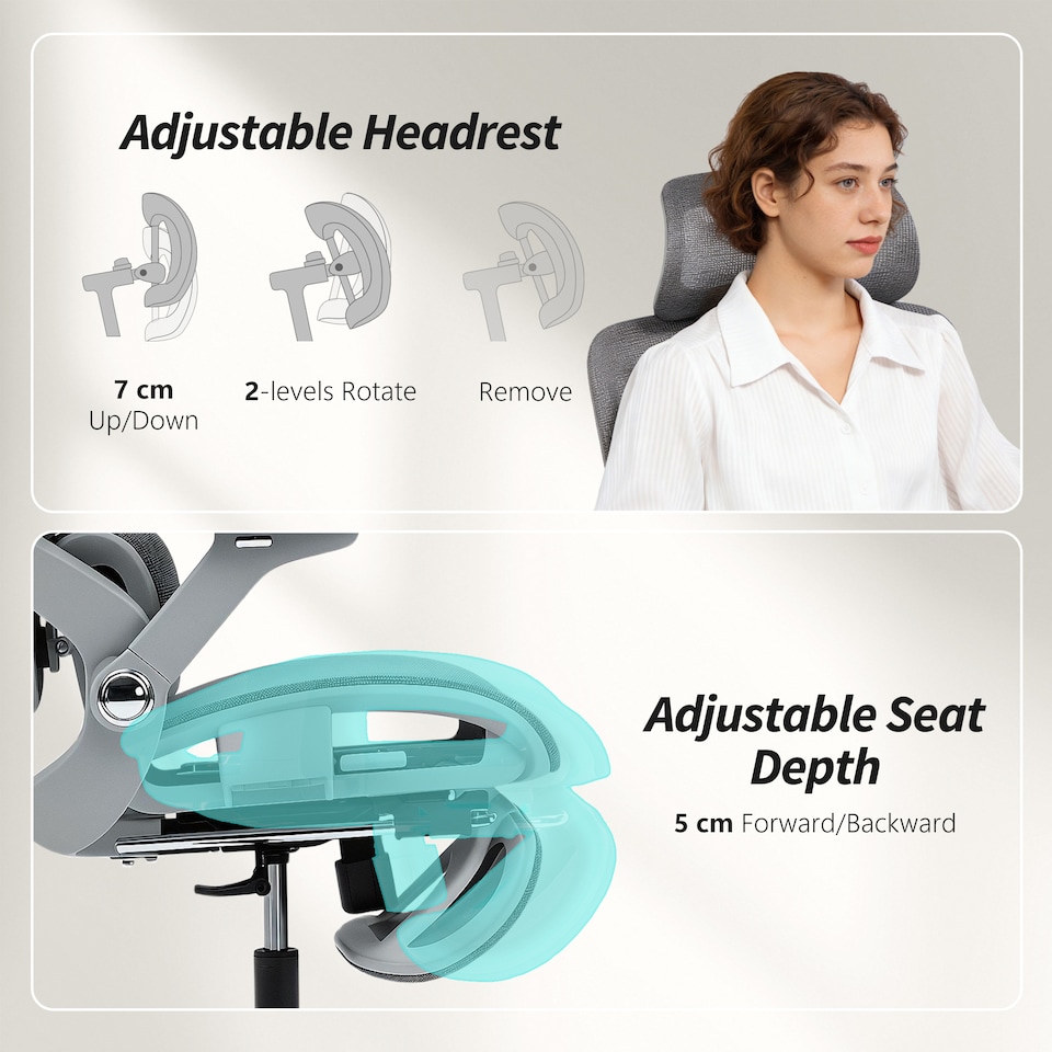 image 1 of HOMCOM Ergonomic Office Chair, High Back Mesh Desk Chair with Reclining Separated Backrest, Lumbar Support, 4D Flip-up Armrests, Adjustable Headrest, Tilt Function, Footrest for Home Office, Grey | Grey