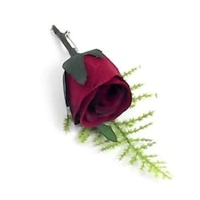Red Rose Button Hole Fabric Flowers - Pack of 10