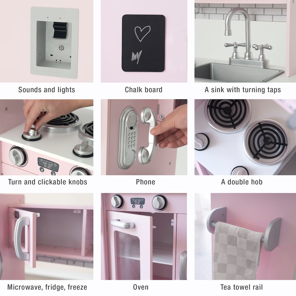 image 1 of Kidoz Signature Wooden Play Kitchen - Role Play Kitchen - Pink | Pink