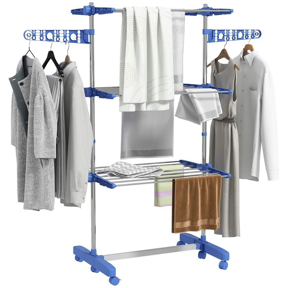 image 1 of HOMCOM 3-Tier Large Clothes Airer Stainless Steel Clothes Drying Rack Blue