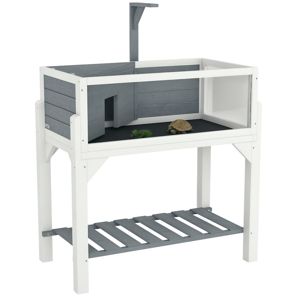 image 1 of PawHut Wooden Tortoise House with Storage Shelf, Clear Observation Windows