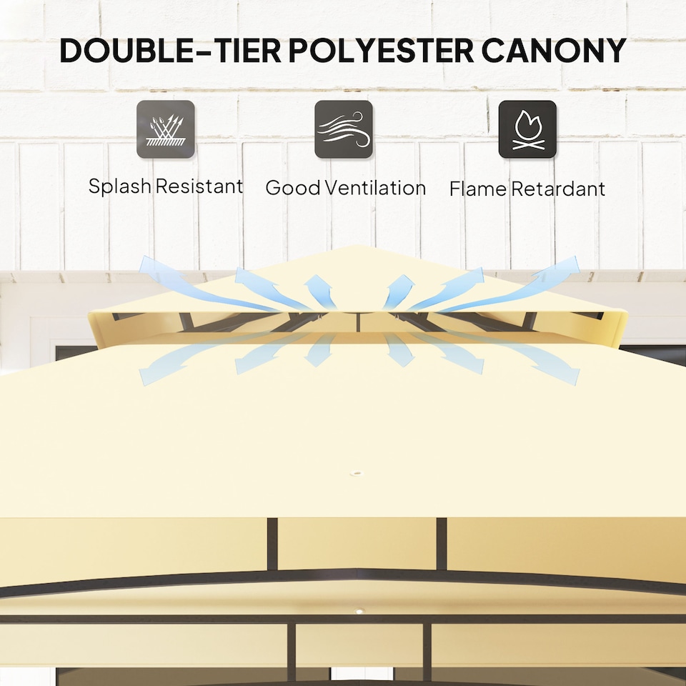 image 1 of Outsunny 2.4 x 1.5 m  Grill Gazebo Canopy with LED Lights, Double Tiered Outdoor BBQ Gazebo Shelter with 2 Side Shelves, Storage Basket and Hooks for Garden, Barbecue, Picnic, Beige
