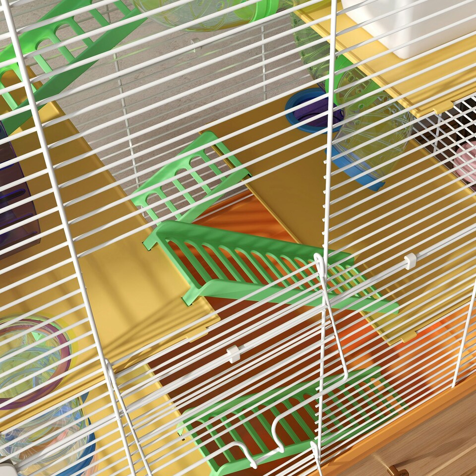 image 1 of Pawhut 5 Tier Hamster Cage Carrier Habitat w/ Exercise Wheels, Orange