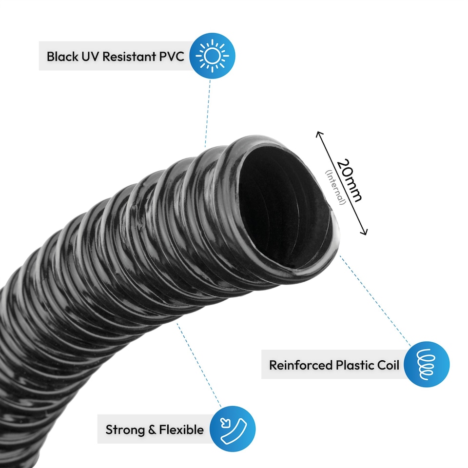 image 1 of Pisces 20mm (0.75 inch) Black Pond Corrugated Flexible Hose Pipe - 2m Roll