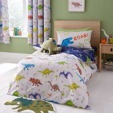 Prehistoric Dinosaurs Reversible Duvet Cover Set | Cream | Natural | Double