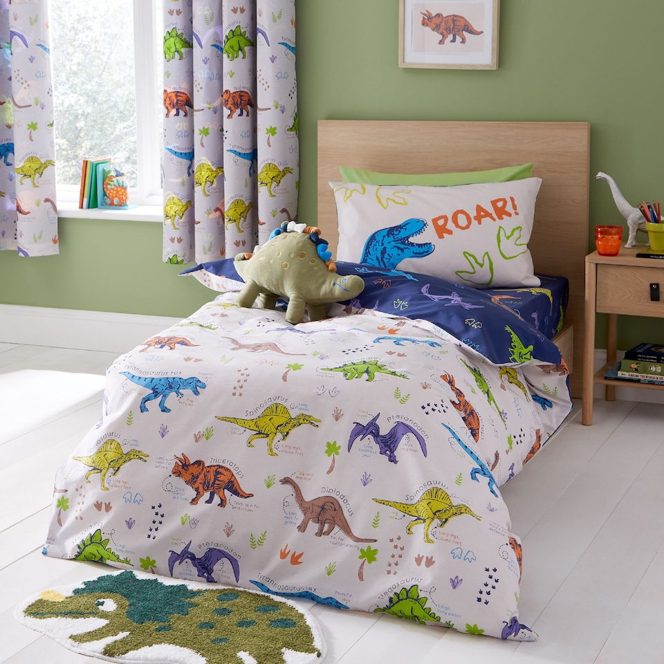 image 1 of Prehistoric Dinosaurs Reversible Duvet Cover Set | Cream | Natural | Double
