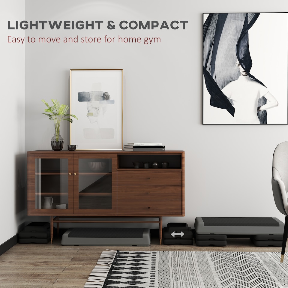 image 1 of SPORTNOW Fitness Stepper, 3-Height Adjustable Aerobic Step, Non-Slip Exercise Step Board for Home Gym Office Workout, 10.5cm, 15.5cm, 20.5cm, Grey | Grey