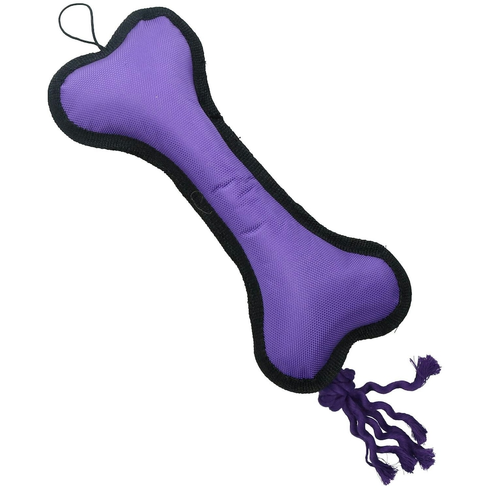 image 1 of Purple Cross Tug Rope Bone Doy Play Toy With Squeak 30x13x3cm