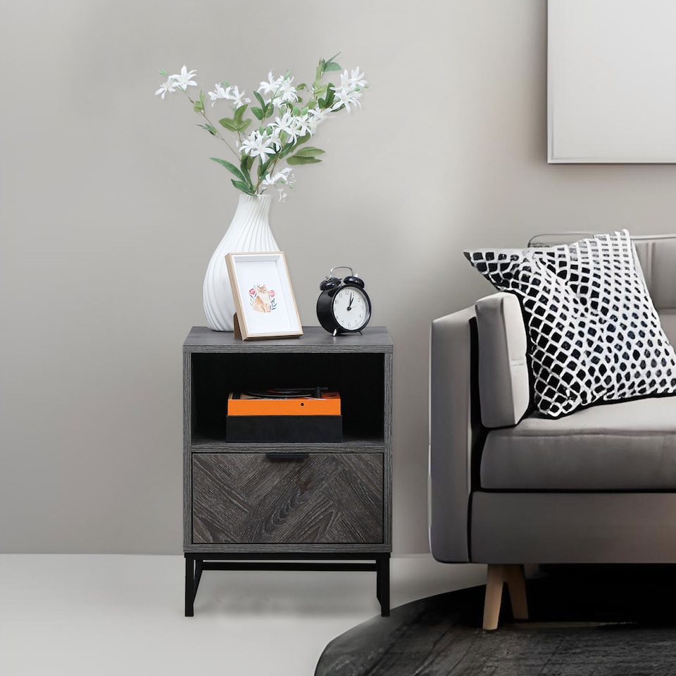 image 1 of HOMCOM Bedside Table, Sofa Side Table W/ Drawer and Shelf Living Room, Bedroom