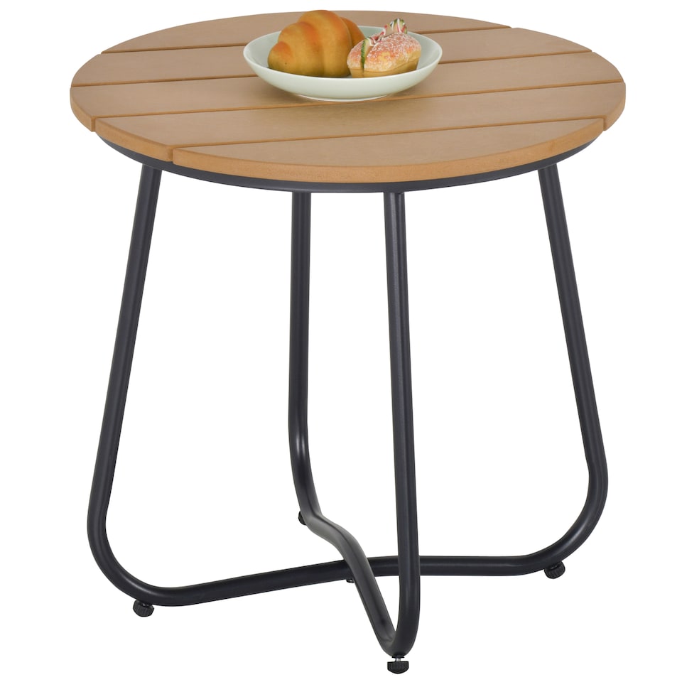 image 1 of Outsunny Round Outdoor Side Table Adjustable Leg Pads Natural Wood & Black | Brown | Natural wood and black | 49 x 49 x 48 cm