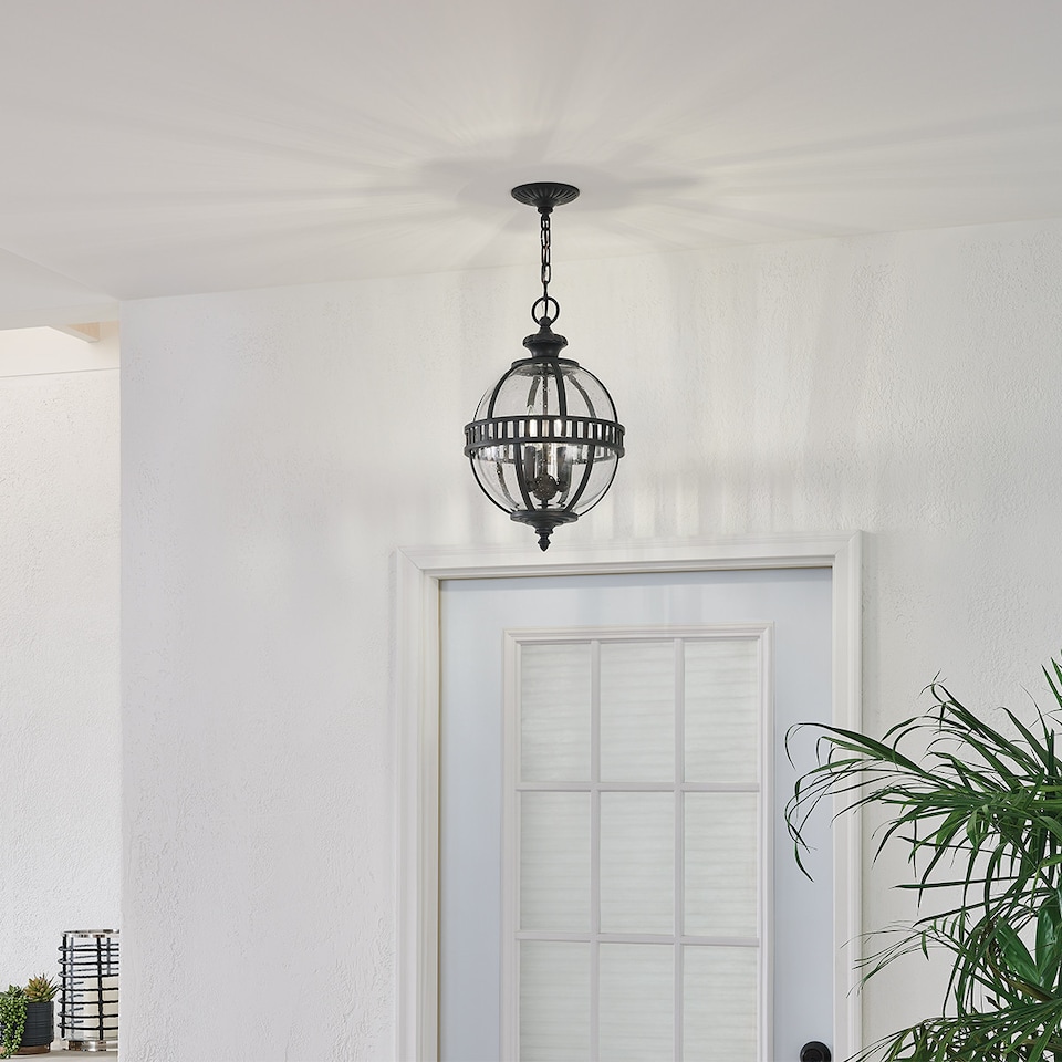 image 1 of Halleron 3 Light Outdoor Globe Ceiling Pendant Light Grey IP44, E14