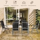 image 3 of Outsunny 7 Piece Garden Dining Set, Outdoor Table and 6 Folding and Reclining Chairs, Aluminium Frame, Tempered Glass Top Table, Texteline Seats, Black