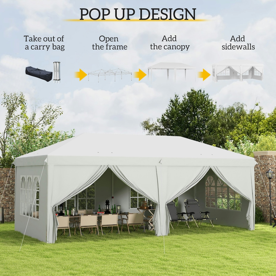image 1 of Outsunny 3 x 6m Pop Up Gazebo Height Adjustable Party Tent w/ Storage Bag Black