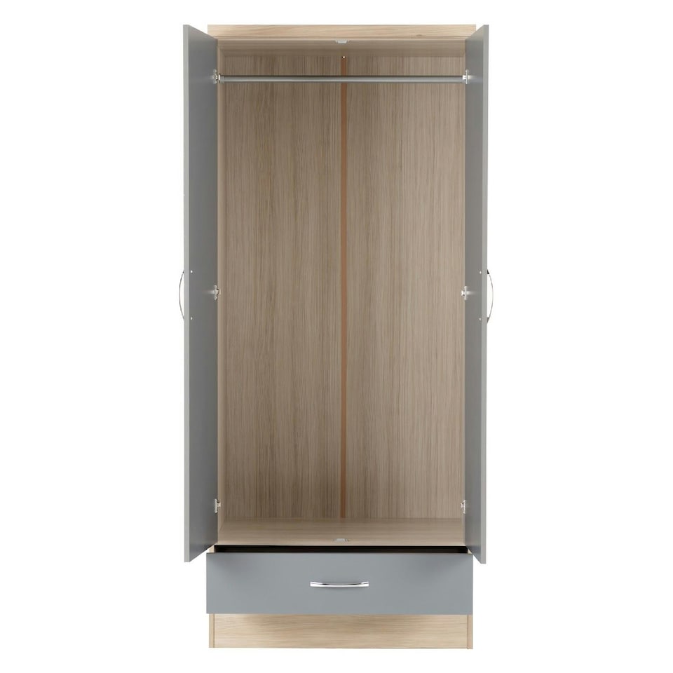 image 1 of Nevada 2 Door 1 Drawer Wardrobe - L52 x W78 x H182.5 cm - Sonoma Oak Effect | Brown | Sonoma Oak