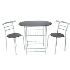 Greenhurst 2-Seater Space-Saving Dining Set – Black Table & Silver Frame Chairs for Compact Areas Black | Silver