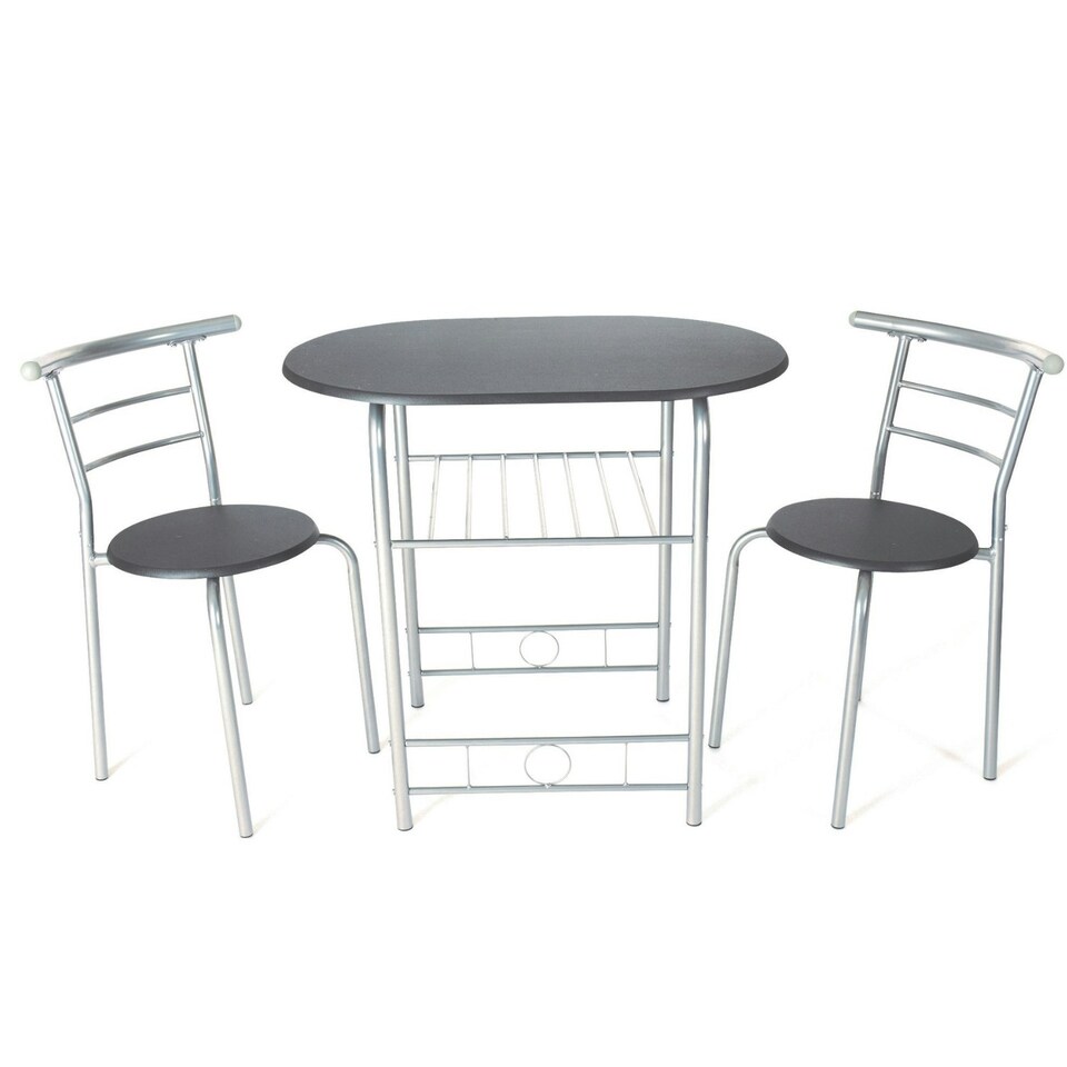 image 1 of Greenhurst 2-Seater Space-Saving Dining Set – Black Table & Silver Frame Chairs for Compact Areas Black | Silver
