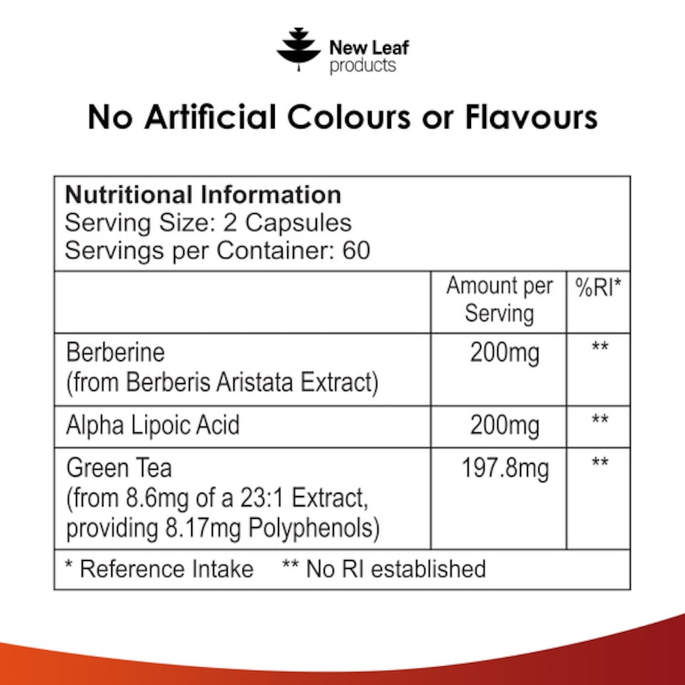 image 1 of New Leaf Berberine & ALA Capsules - 120 Vegan Capsules With Green Tea Extract