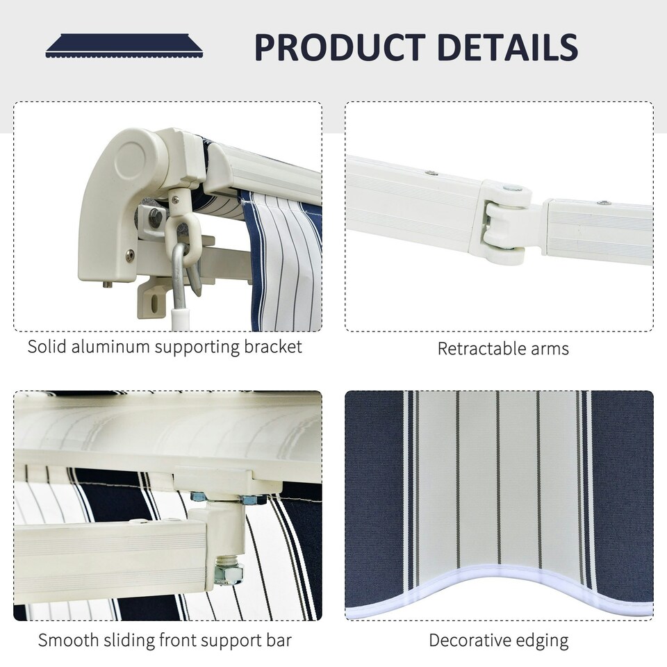 image 1 of Outsunny Garden Sun Shade Canopy Patio Awning Retractable Shelter Outdoor 5 Size