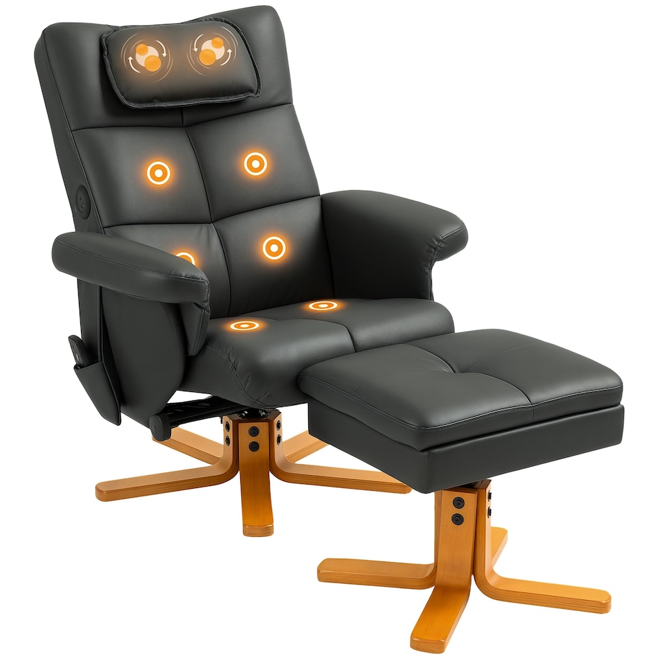image 1 of HOMCOM Massage Recliner Chair with Footstool and Hidden Storage, Black